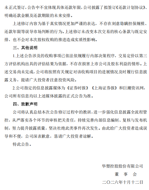 华塑控股致歉:工作人员上传失误出现修订痕迹,不存在刻意隐瞒或误导市场行为